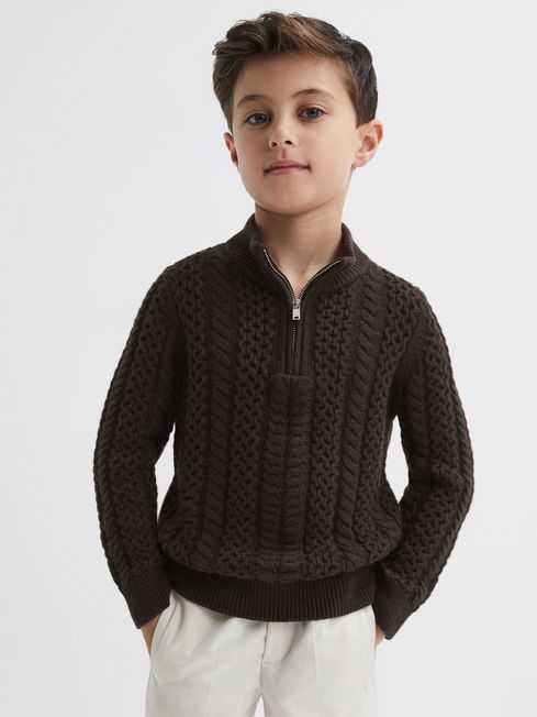Reiss Chocolate Bantham Junior Slim Fit Knitted Half-Zip Jumper