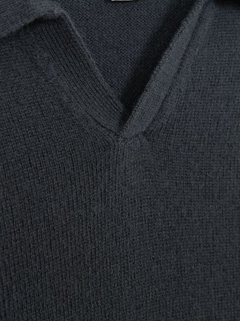 Reiss Anthracite Grey Swifts Junior Slim Fit Merino Wool Open Collar Top