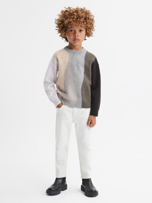 Reiss Mocha Waters Junior Fluffy Wool Crew Neck Jumper