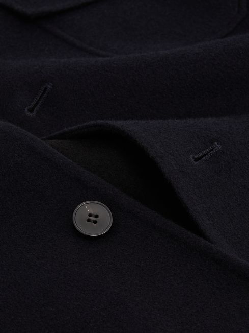 Wool Button Through Jacket in Navy