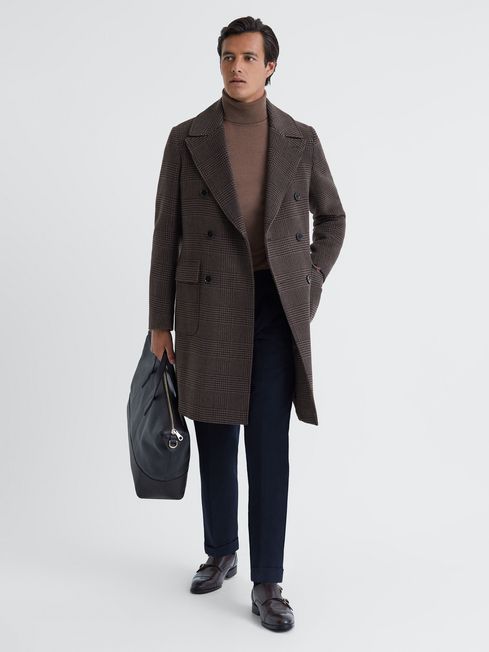 Reiss Date Wool Check Double Breasted Coat | REISS USA