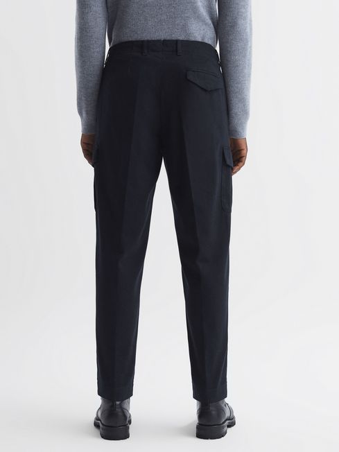 Tapered Brushed Cotton Cargo Trousers in Steel Blue