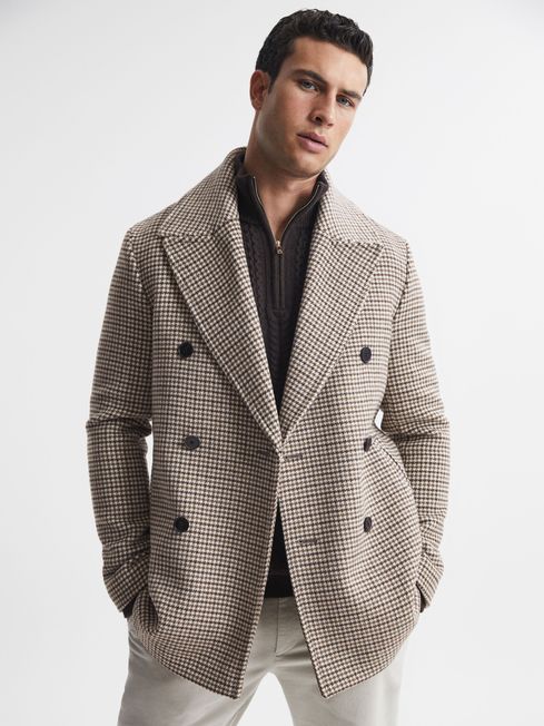Reiss Albert Wool Dogtooth Double Breasted Coat | REISS USA