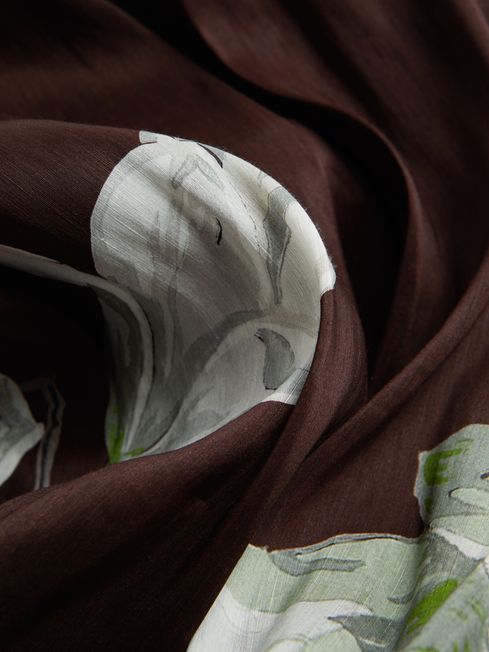Florere Linen Silk Puff Sleeve Midi Dress