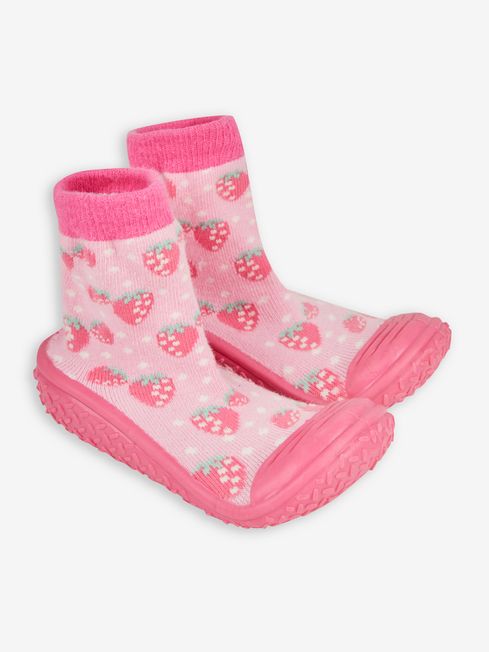 JoJo Maman Bébé Pink Girls' Indoor Outdoor Strawberry Print Slipper Socks