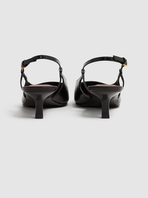 Reiss Black Jade Leather Slingback Heels