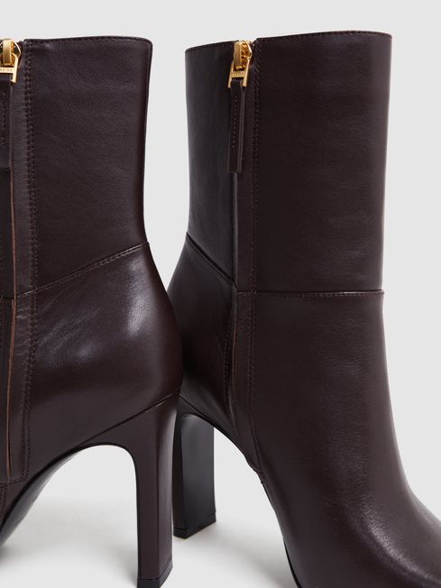 Reiss Burgundy Vanessa Leather Heeled Ankle Boots