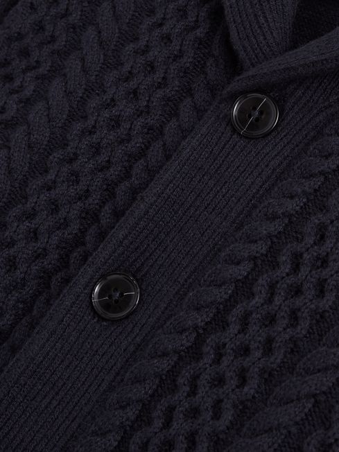 Reiss Navy Ashbury Junior Cable Knitted Cardigan