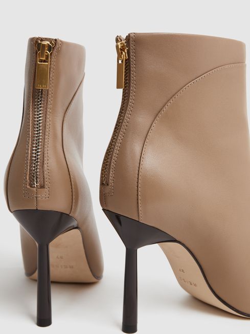 Reiss Camel Lyra Signature Leather Ankle Boots