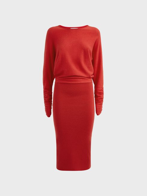 Reiss Leila Wool Blend Ruched Sleeve Midi Dress REISS USA
