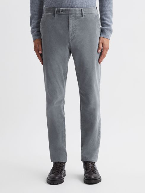 Reiss Grey Strike Slim Fit Brushed Cotton Trousers