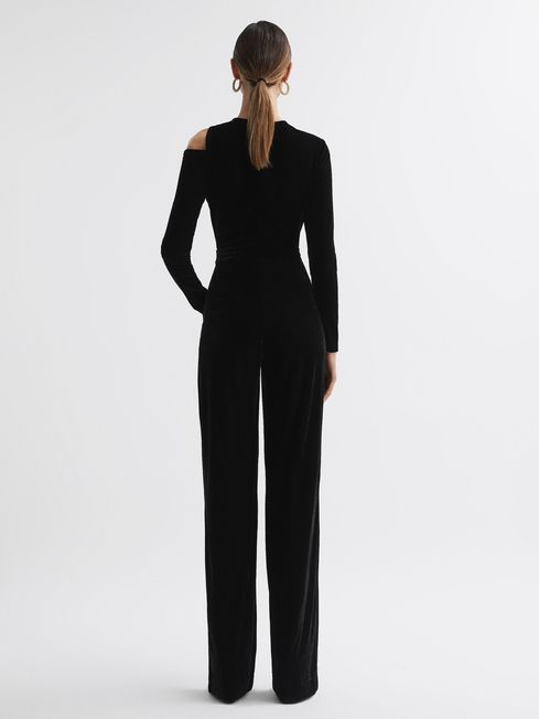 Off the shoulder velour jumpsuit clearance