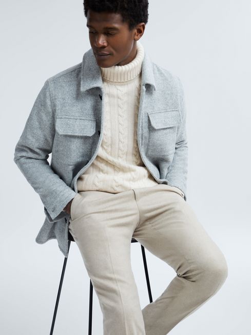 Reiss James Atelier Cashmere Cable Knit Funnel Neck Jumper | REISS USA