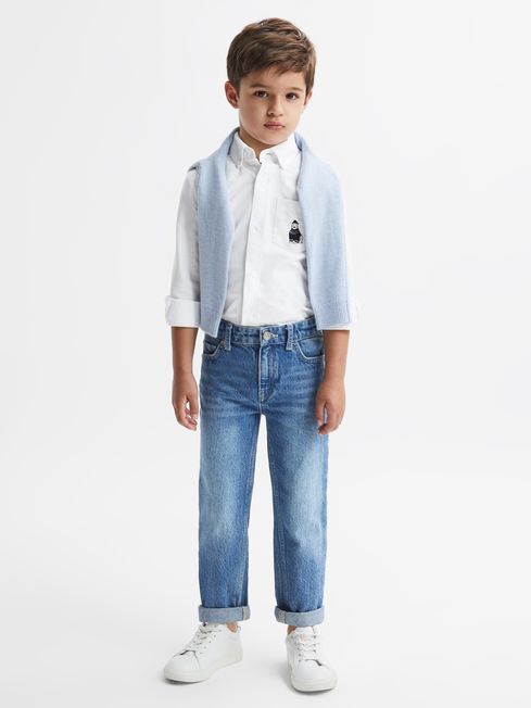 Reiss White Matis Junior Slim Fit Button-Down Collar Motif Shirt