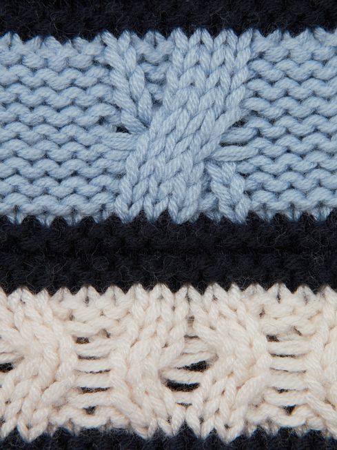 Reiss Ecru/Blue Littleton Junior Cable Knitted Striped Jumper