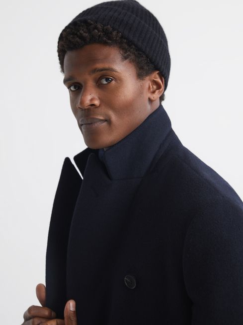 Reiss Navy Guernsey Cashmere Ribbed Beanie Hat