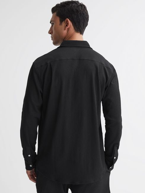 Reiss Black Bosa Textured Button-Through Shirt
