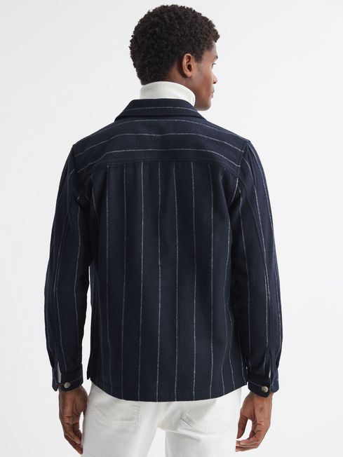 Reiss Navy Anzalone Brushed Striped Overshirt