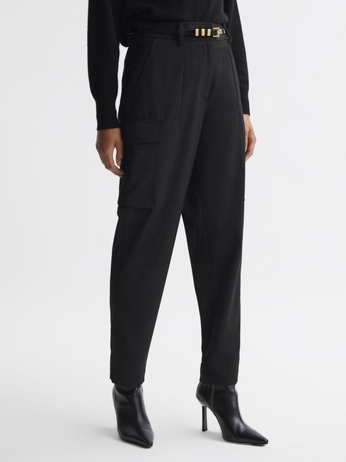 Reiss Black Violet Mid Rise Cargo Trousers