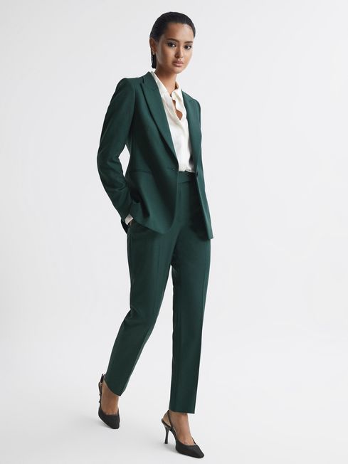 Reiss Bottle Green Jade Slim Petite Slim Fit Wool Blend Mid Rise Suit Trousers
