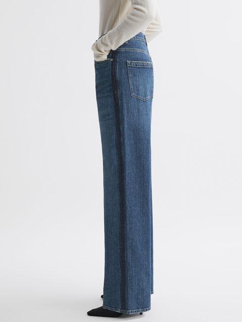 Reiss Dark Blue Hallie Mid Rise Straight Leg Side Stripe Jeans