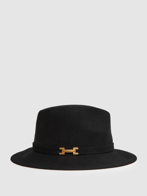 Reiss Black Holly Wool Fedora Hat