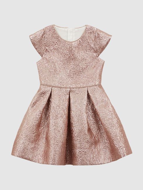 Reiss Gold Nia Junior Metallic Cap Sleeve Dress