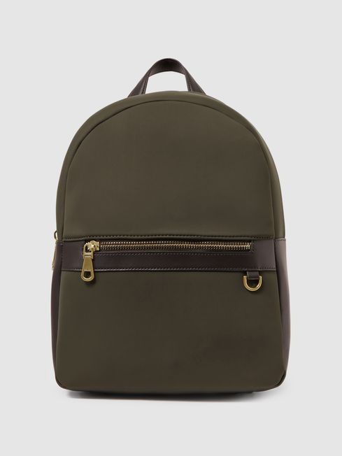 Reiss Khaki Drew Neoprene Zipped Backpack