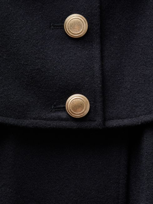 Reiss Navy Rose Senior Wool Shoulder Cape Coat