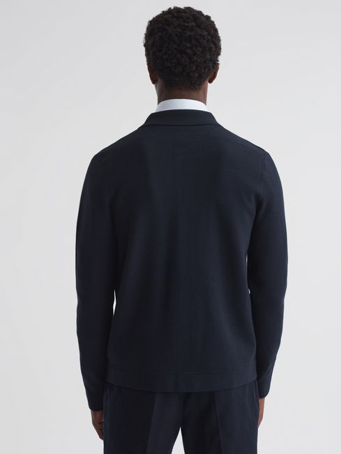 Reiss Navy/White Forester Long Sleeve Button-Through Cardigan