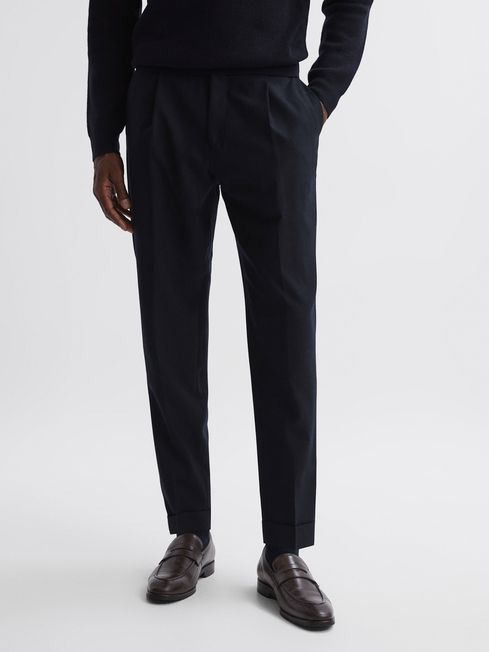 Reiss Navy Beadnell Slim Fit Brushed Wool Trousers