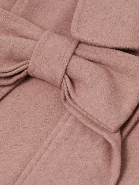 Junior Wool Bow Detail Coat in Pink