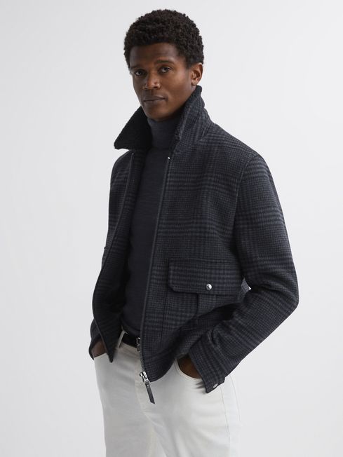 Reiss Navy Robyn Wool Blend Check Jacket