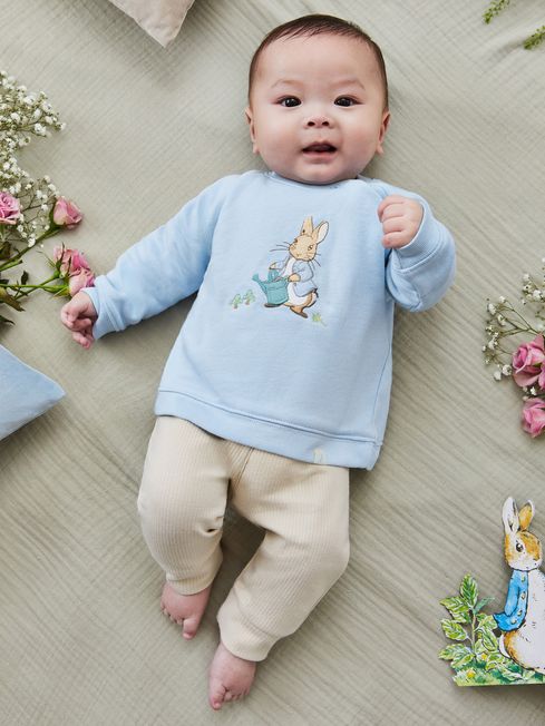 JoJo Maman Bébé Blue Peter Rabbit Appliqué Sweatshirt & Trousers Baby Set