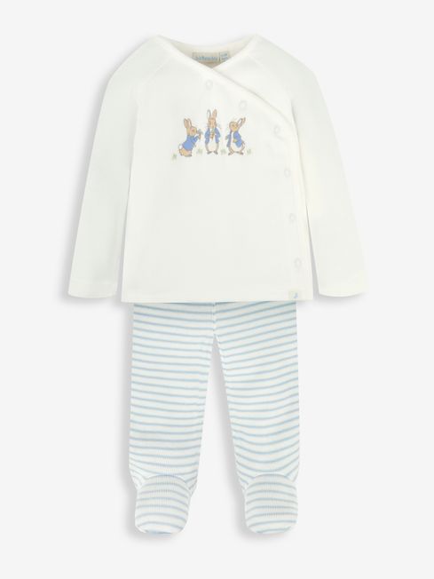 JoJo Maman B b Blue Peter Rabbit Appliqu Wrap Top Cosy Trousers Baby Set