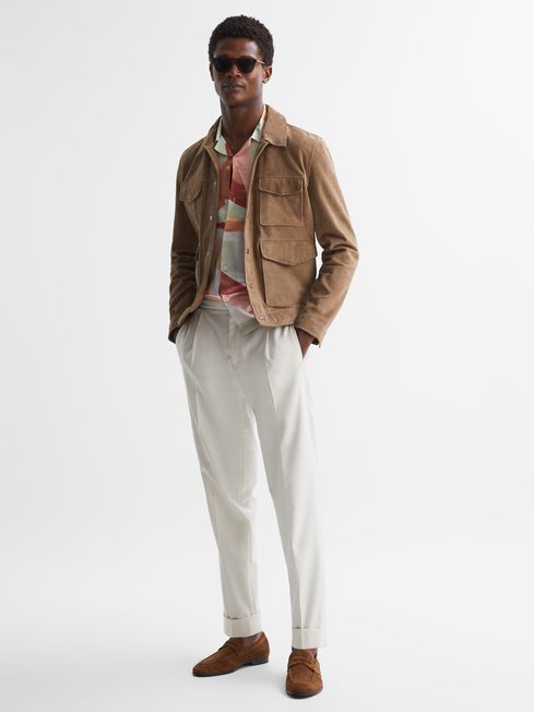 Reiss Taupe Ballina Suede Pocket Front Jacket
