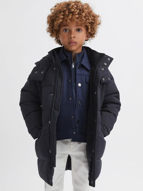 Reiss Navy Isaac Quilted Hooded Coat