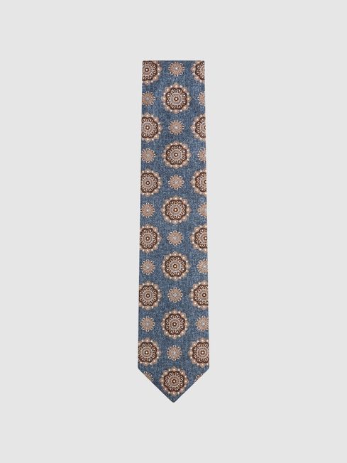 Reiss Blue Melange Vulcano Silk Medallion Tie