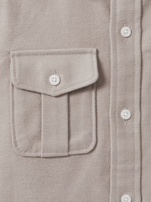 Reiss Oatmeal Melange Thomas Senior Brushed Cotton Patch Pocket Overshirt