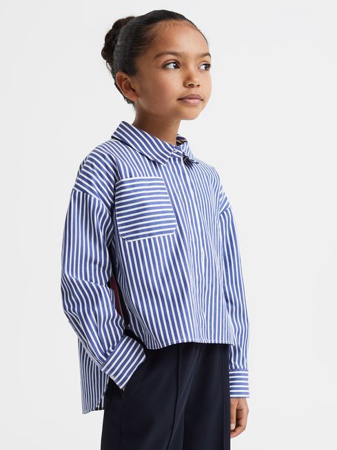 Reiss Blue Danica Junior Striped Cotton Shirt
