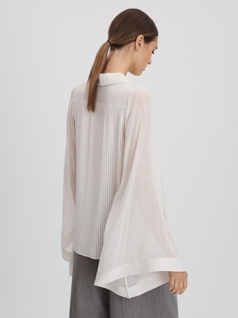 Reiss Pale Blue Magda Pleated Flared Sleeve Blouse