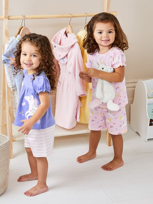 JoJo Maman Bébé Pink 2-Pack Unicorn Jersey Pyjamas