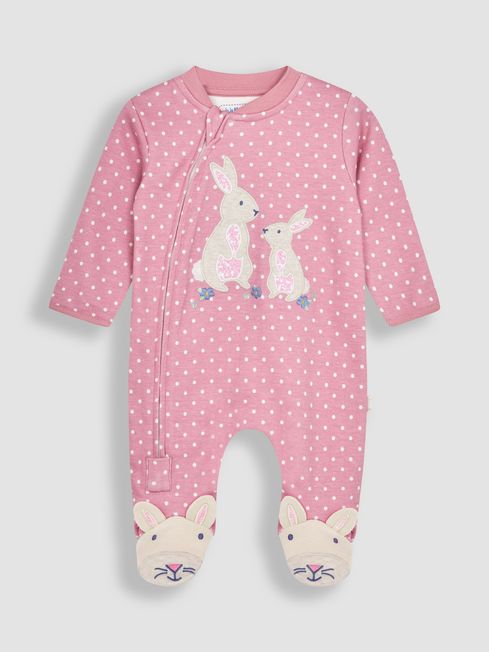 JoJo Maman Bébé Pink Bunny Appliqué Zip Sleepsuit