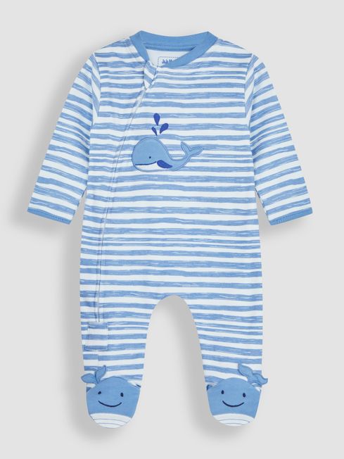 JoJo Maman Bébé Blue Whale Appliqué Zip Sleepsuit