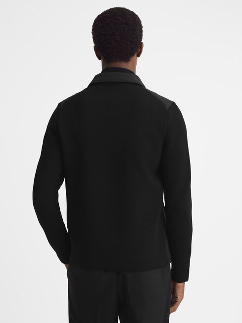 Reiss Black Tosca Hybrid Knit and Quilt Jacket