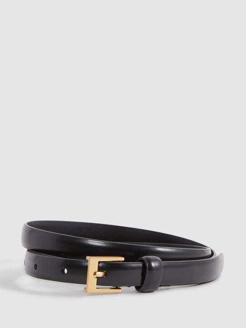 Reiss Black Holly Thin Leather Belt