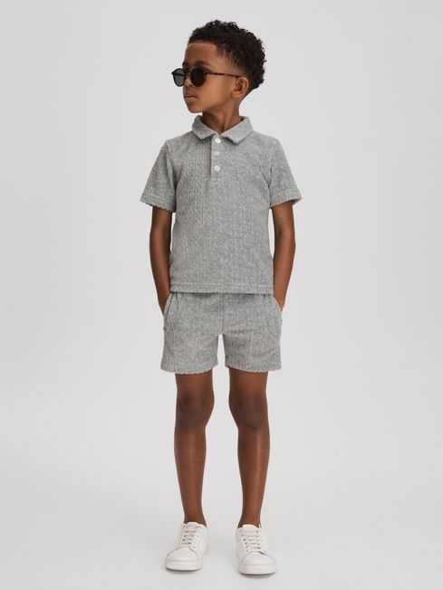 Reiss Soft Grey Fletcher Junior Towelling Drawstring Shorts