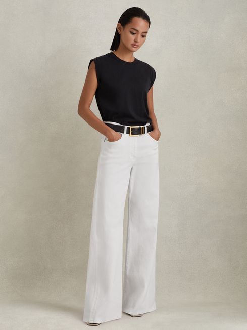 Reiss White Maize Flared Side Seam Jeans