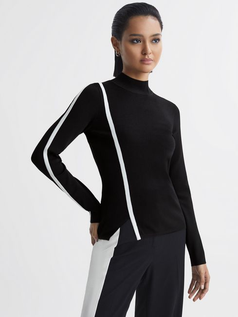 Reiss Black/White Anna Contrast Stripe Long Sleeve Top