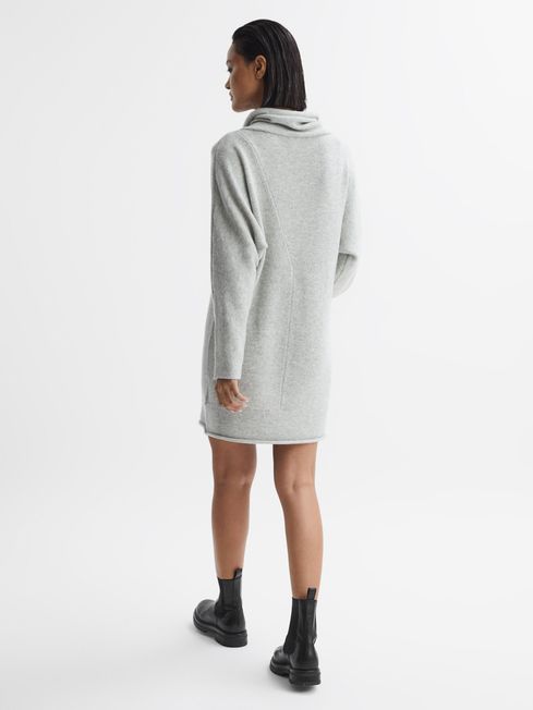 Reiss Soft Grey Sami Oversized Wool Blend Cowl Neck Mini Dress